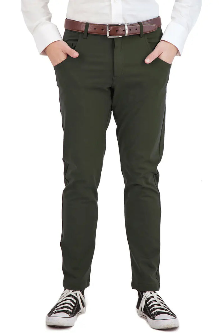 Levinas Olive Green Performance Tech Stretch Pants Levinas Olive Green Performance Tech Stretch Pants