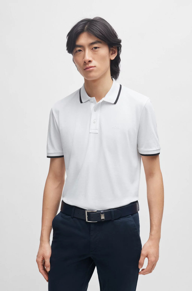 HUGO BOSS - Cotton Blend Polo Shirt With Chest Logo - Beige HUGO BOSS - Cotton Blend Polo Shirt With Chest Logo - Beige