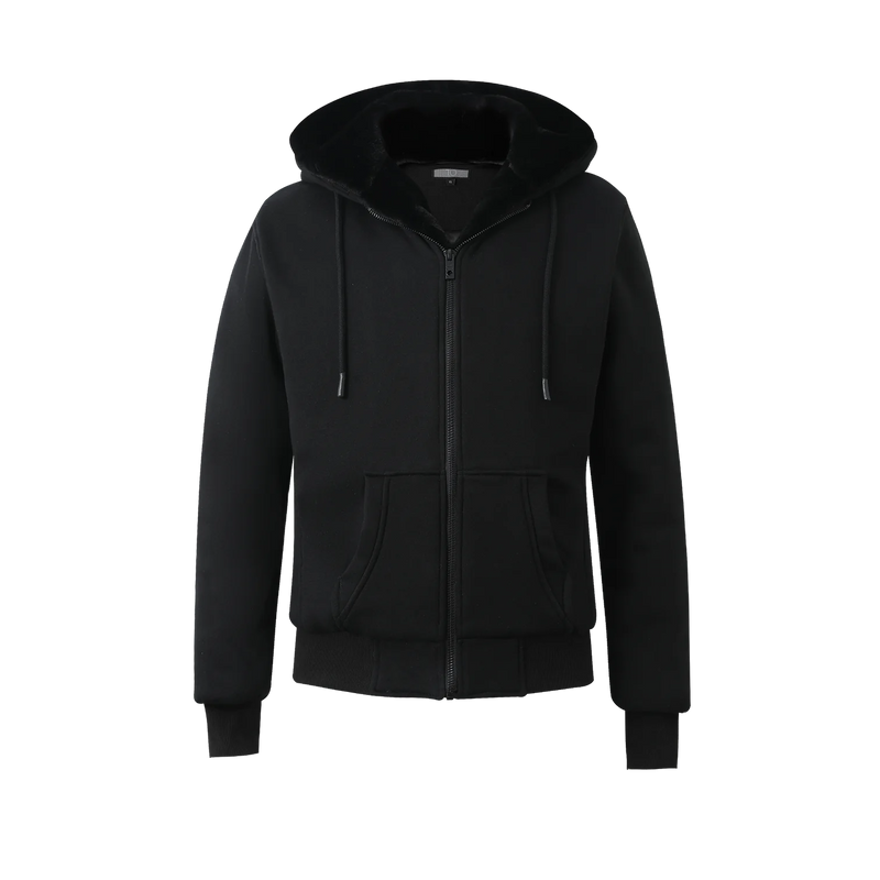 Men's Black Hoodie with Black Removable Fur